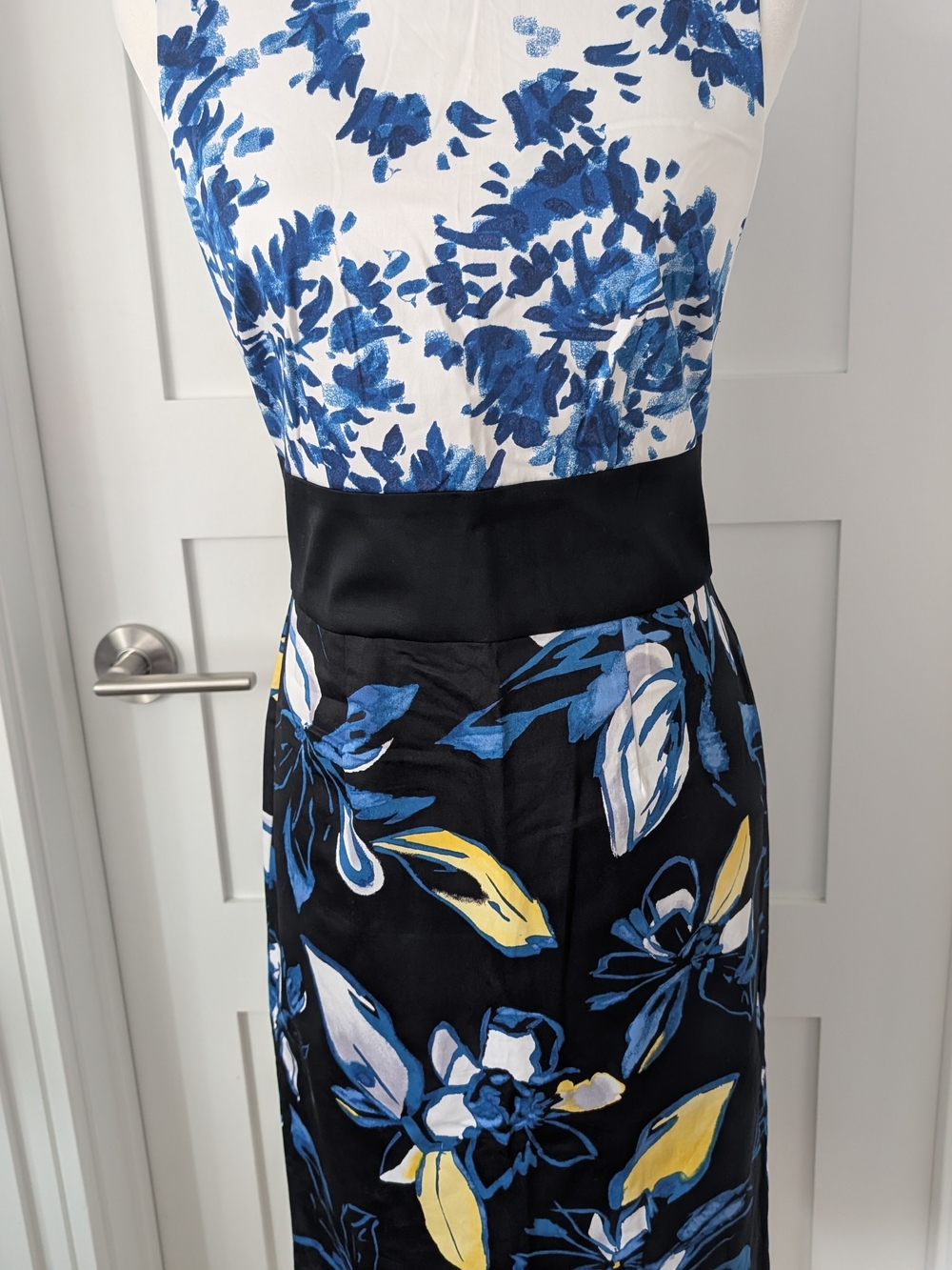 New York & Company Blue, White and Yellow Floral Midi Dress